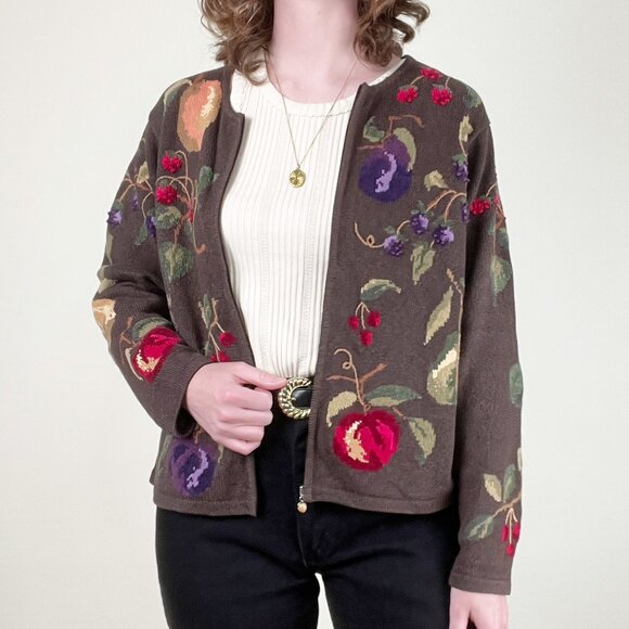 Vintage Novelty Knit Fruit Cardigan Sweater Silk Cotton Whimsical Cottagecore - Picture 14 of 14